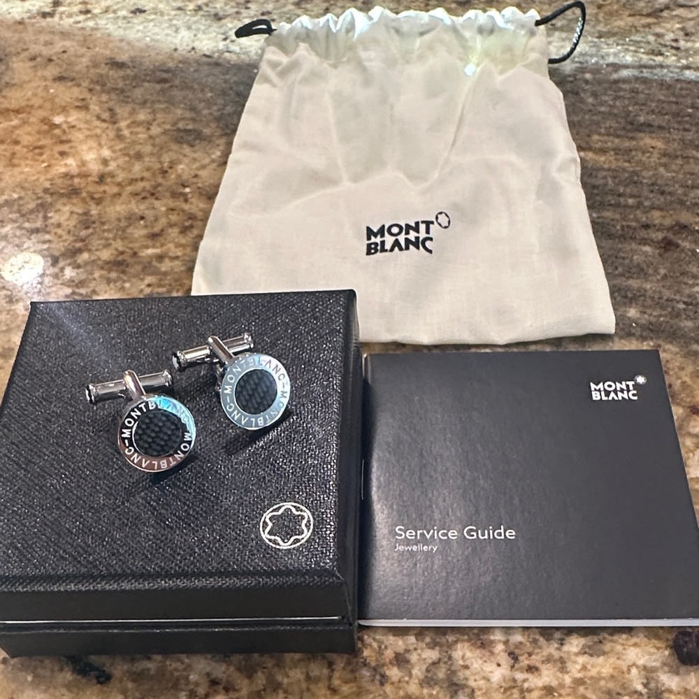 Montblanc Silver and Blue Round Cufflinks